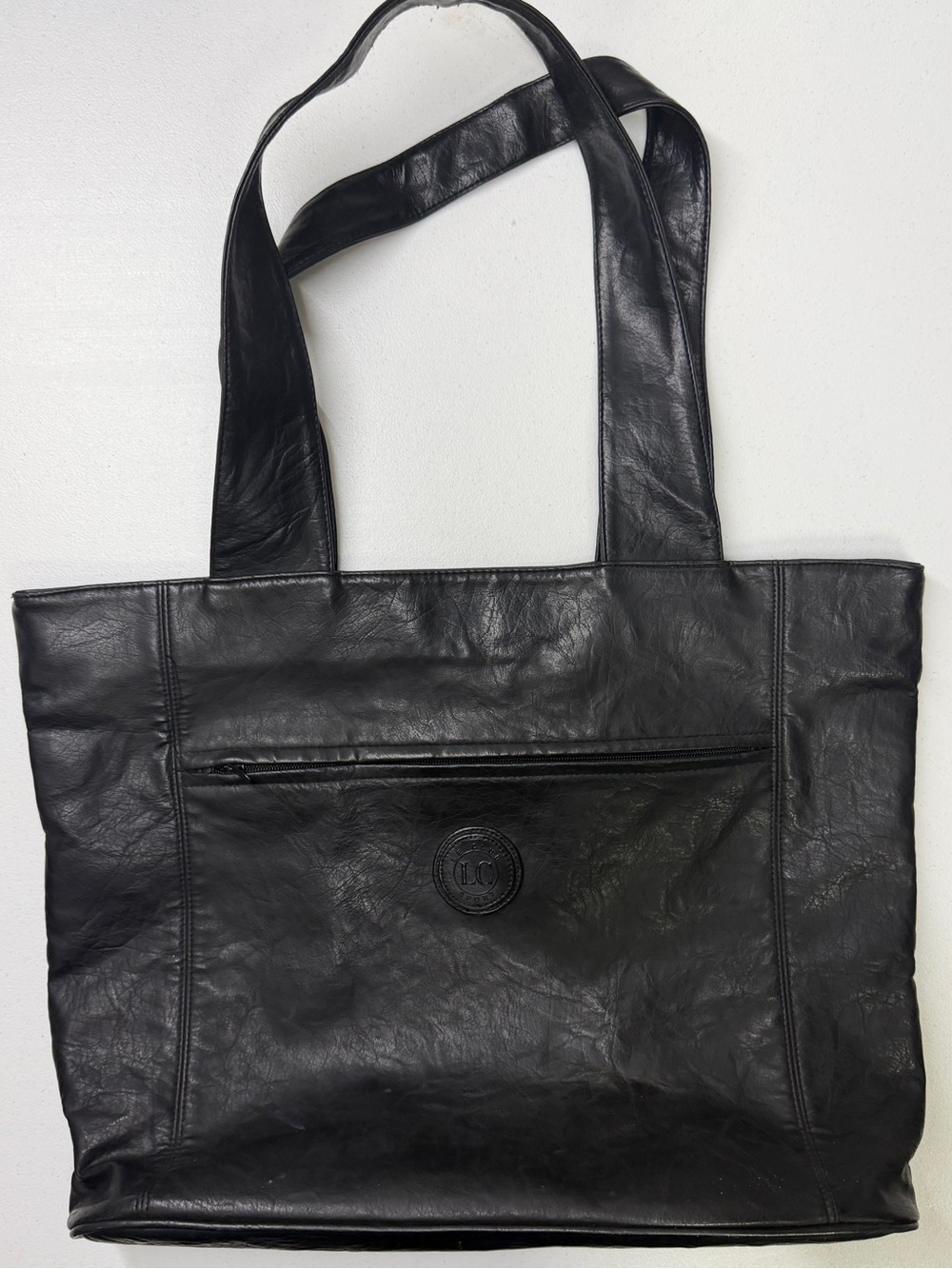 Le Club Sport Large Black Faux Leather Tote Bag Shoulder Purse Zip Pockets
